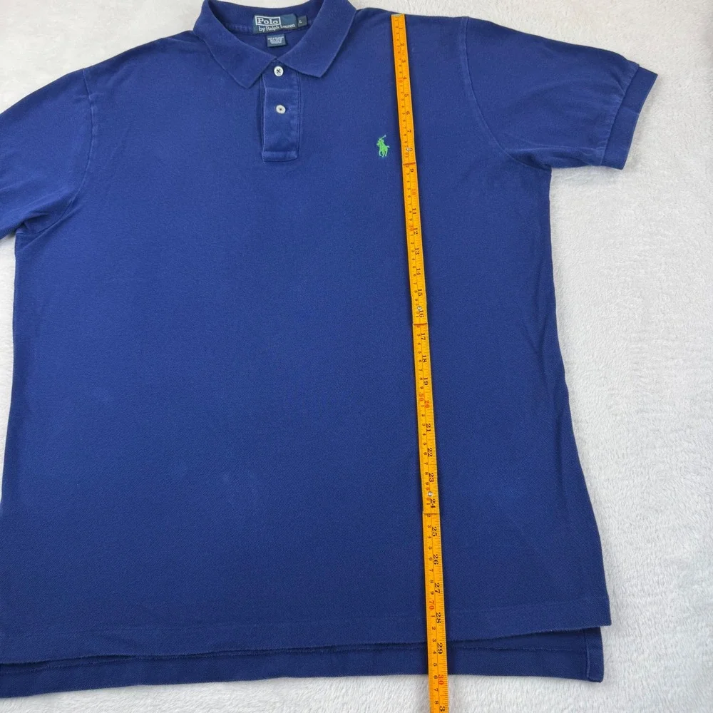 Polo Ralph Lauren Polo Shirt Mens L Blue Lime Green Pony Short Slv Pique Cotton